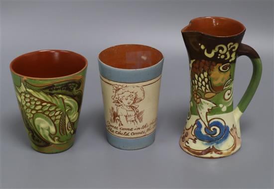 Three items of Brannam Barum terracotta pottery, tallest 15cm (3)